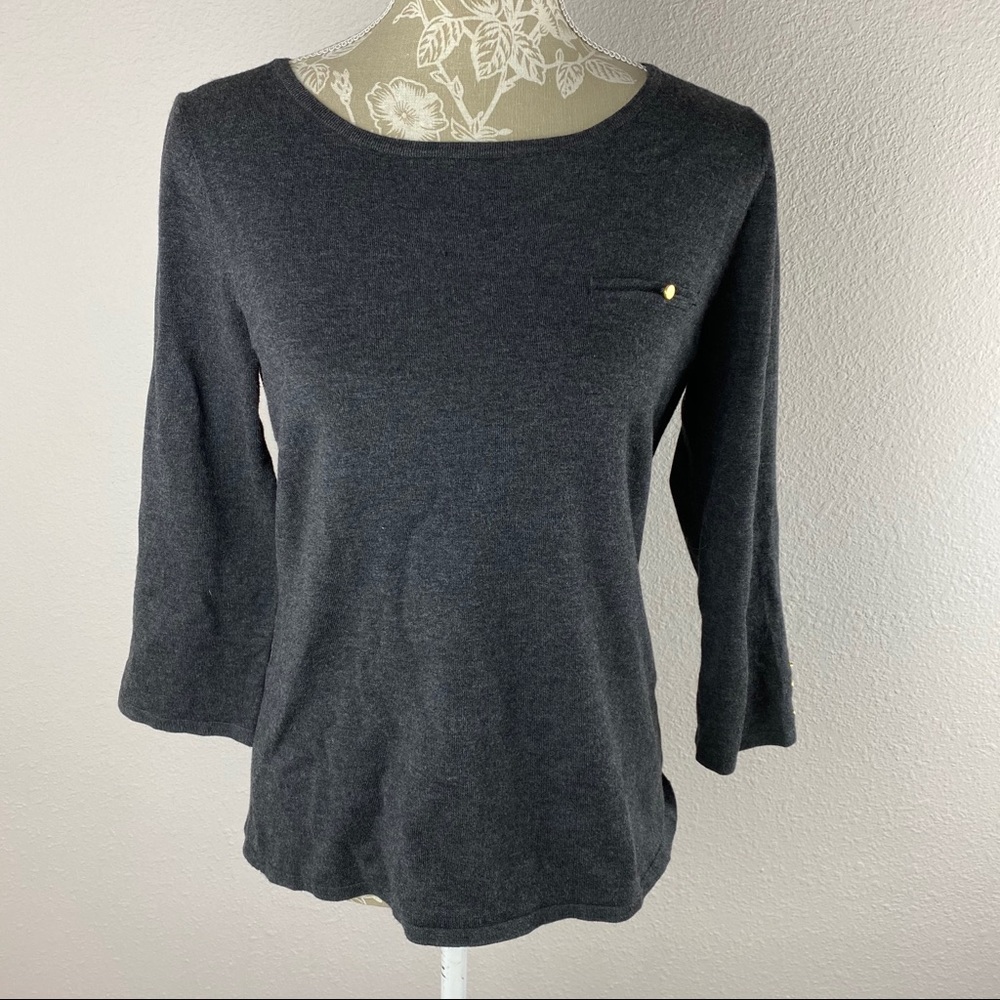 Cable & Gauge Gray Back Zip Top Medium 3/4 Sleeves